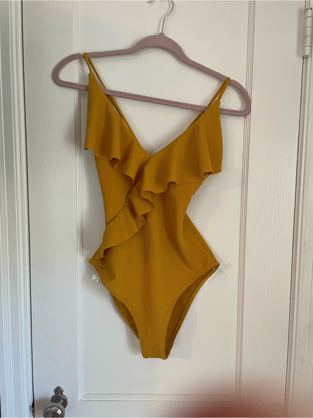 Cupshe Mustard Yellow Ruffle V-Neck Bodysuit/Swimsuit